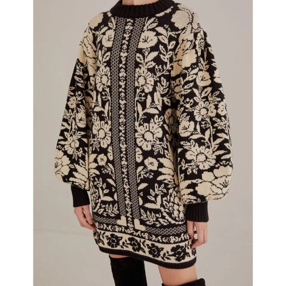 Farm Rio Black Pineapple Garden Knit Mini Dress - Picture 2 of 8